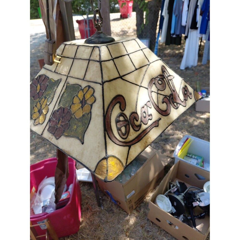 Vintage 1960’s Coca-Cola Faux Stained-Glass Hanging Light Lamp Tiffany Style